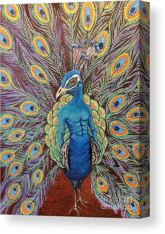 Peacock Canvas Print featuring the painting The Peacock by Linda Markwardt