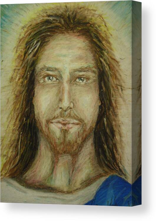 Oil Pastel Stare Realistic Color Eyes Portrait Human People Religious Canvas Print featuring the painting The Son by Agnes V