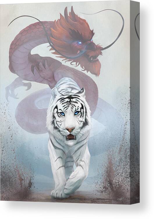 Tiger And Dragon Yin Yang Canvas Print featuring the digital art The Tiger and The Dragon by Steve Goad