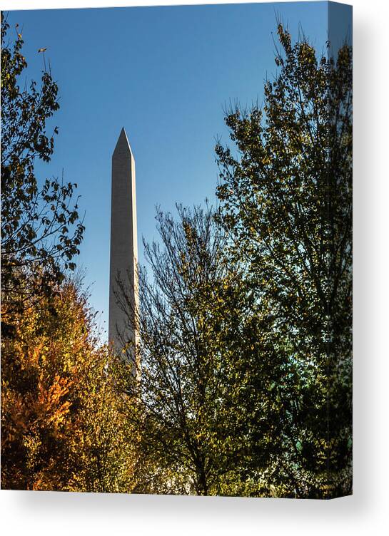 George Washington Canvas Print featuring the photograph The Washington Monument in Fall by Ed Clark