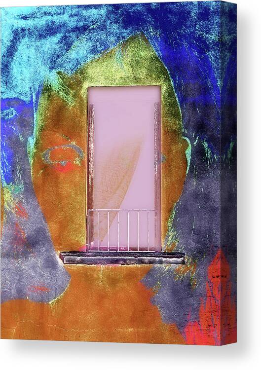Window Canvas Print featuring the digital art The woman and the pink window by Gabi Hampe