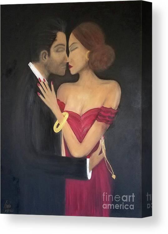 Couples Canvas Print featuring the painting Thief Of Hearts by Artist Linda Marie