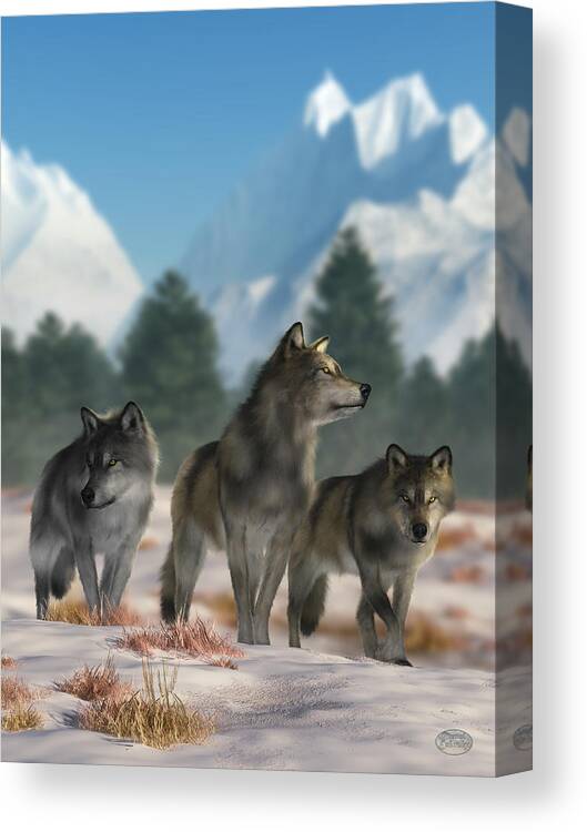 Three Wolves Canvas Print featuring the digital art Three Wolves by Daniel Eskridge