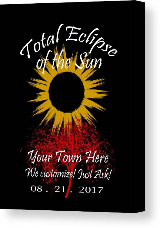 Total Canvas Print featuring the digital art Total Eclipse Art for T Shirts Sun and Tree on Black by Debra and Dave Vanderlaan