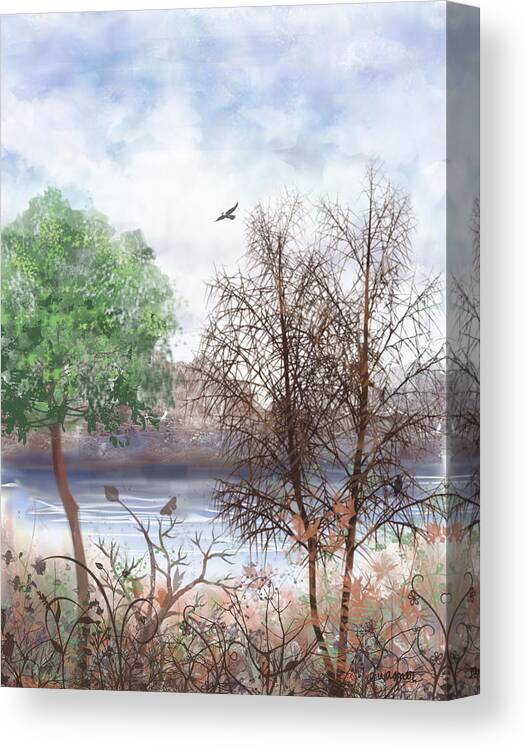 Tree Canvas Print featuring the digital art Trees By The Lake by Arline Wagner