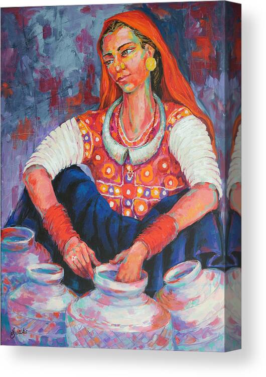 Tribal Woman Canvas Print featuring the painting Tribal Beauty of Kutch by Jyotika Shroff