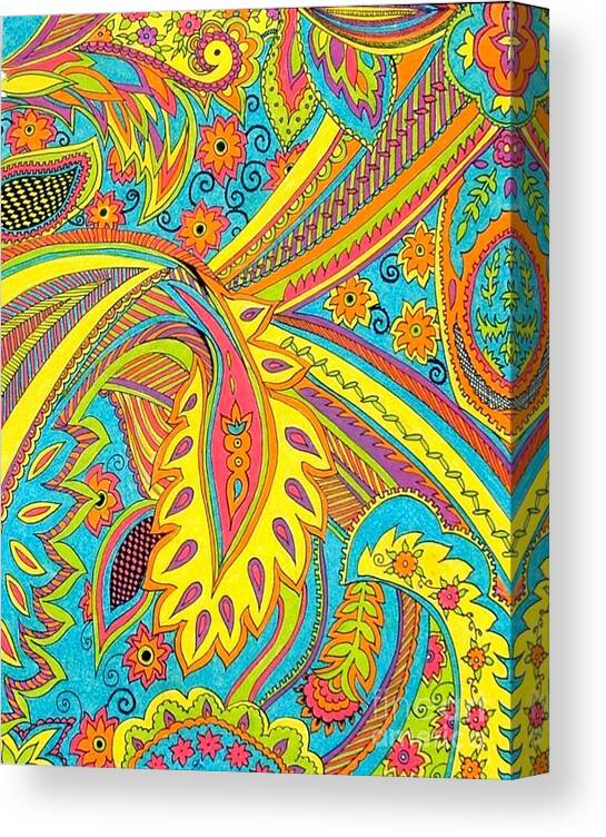 Background Bright Close Colored Colorful Colors Coloured Colourful Colours Details Different Differing Fun Shapes Spectral Spectrum Vivid Art Canvas Print featuring the drawing Tropical sizzle by Ramneek Narang