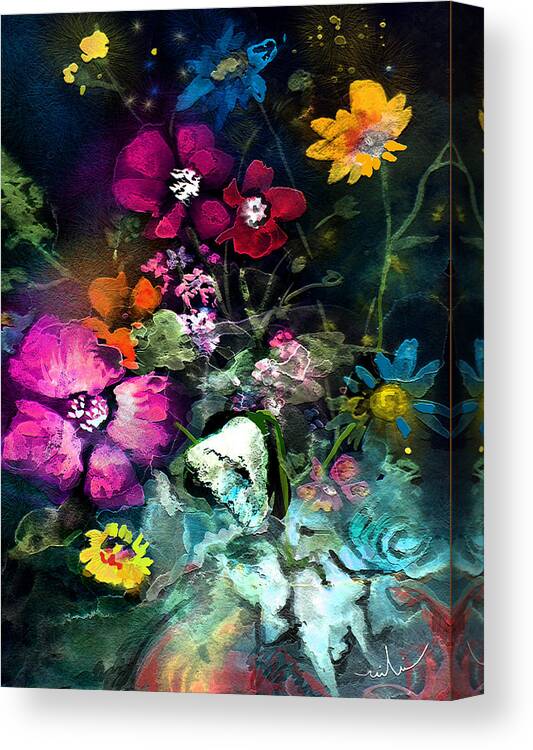 Flowers Canvas Print featuring the painting Trying to Escape in The Night by Miki De Goodaboom