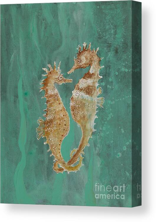 Seahorses Canvas Print featuring the painting Two Seahorse Lovers by Robin Pedrero