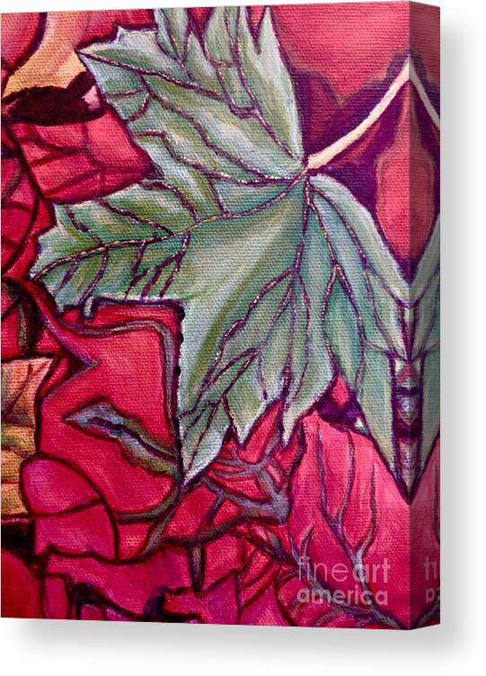Nature Scene Detail Of The Underside Of A Green Maple Leaf Flipped Up-close Acrylic Painting Canvas Print featuring the painting Understudy of a Fallen Green Maple Leaf in the Fall by Kimberlee Baxter