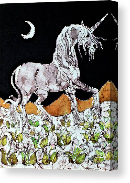Horse Canvas Print featuring the tapestry - textile Unicorn Over Flower Field by Carol Law Conklin