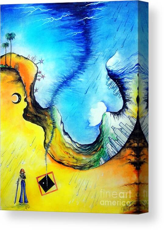 Irreal Canvas Print featuring the painting Unreal land. Twisted time. Pulling the corners by Sofia Goldberg