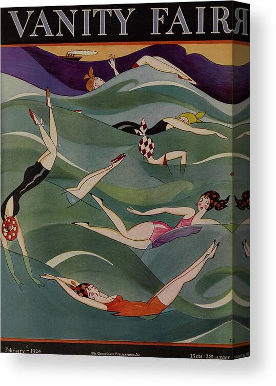 Illustration Canvas Print featuring the drawing Vanity Fair February 1924 Cover by A H Fish