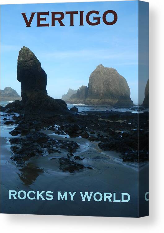 An Early Morning Low Tide Beach Scene With Large Rocks At Oceanside Beach Canvas Print featuring the photograph Vertigo Rocks My World Two by Gallery Of Hope 