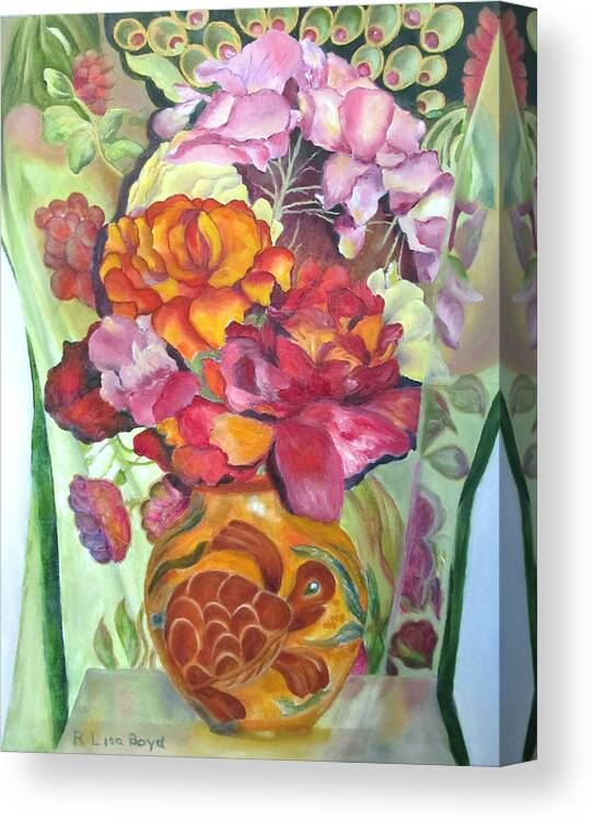 Floral Arrangement Canvas Print featuring the painting Vibrant Flowers by Lisa Boyd