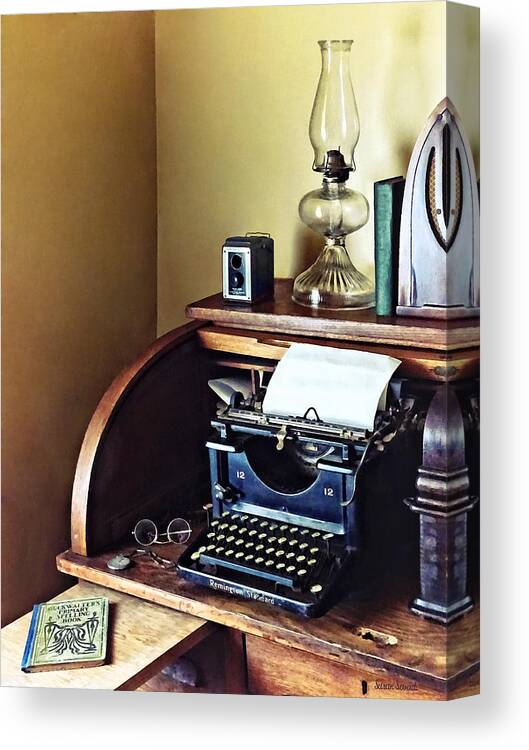 Typewriter Canvas Print featuring the photograph Vintage 1920s Typewriter in Home Office by Susan Savad