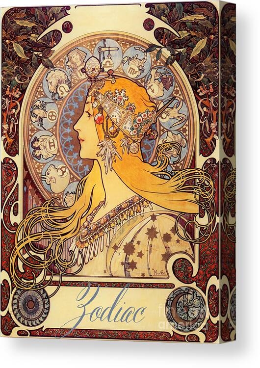 Vintage Canvas Print featuring the painting Vintage Art Nouveau Zodiac by Mindy Sommers