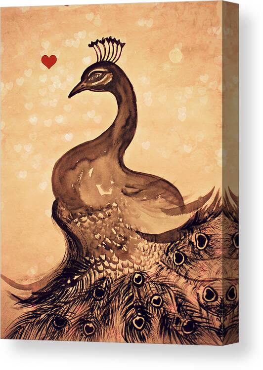 Vintage Canvas Print featuring the painting Vintage Peacock by Alma Yamazaki