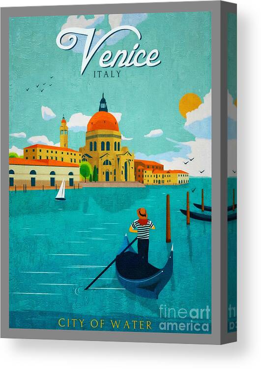 Venice Canvas Print featuring the painting Vintage Veince - Travel Poster by Ian Gledhill