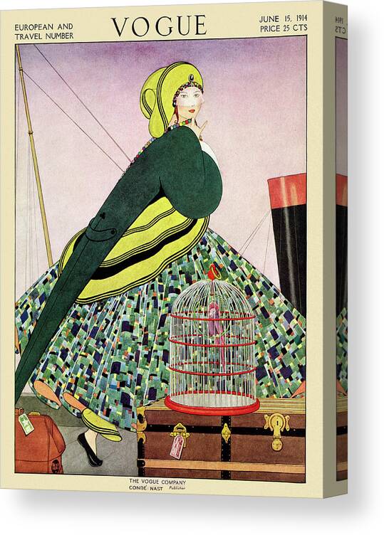 Illustration Canvas Print featuring the photograph Vogue Cover Of A Woman Walking On Ship by George Wolfe Plank