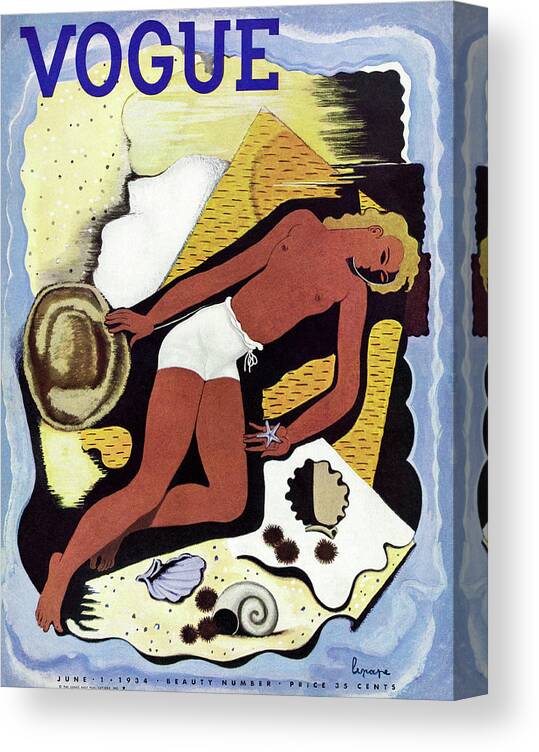 Nobody Canvas Print featuring the painting Vogue Magazine Cover Featuring A Topless Tanned by Georges Lepape