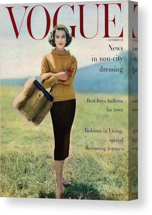 Fashion Canvas Print featuring the photograph Vogue Magazine Cover Featuring Model Va Taylor by Karen Radkai