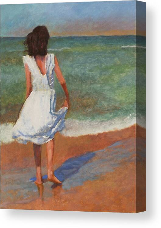 Girl Canvas Print featuring the painting Wading by Robert Bissett