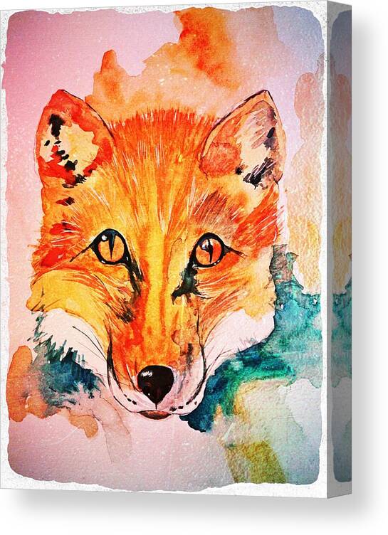 Watercolor Fox Canvas Print featuring the painting Watercolor Fox by Modern Art