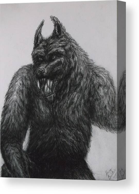 Pencil Drawings Of Werewolf Canvas Print featuring the drawing Werewolf by Sherry Bunker