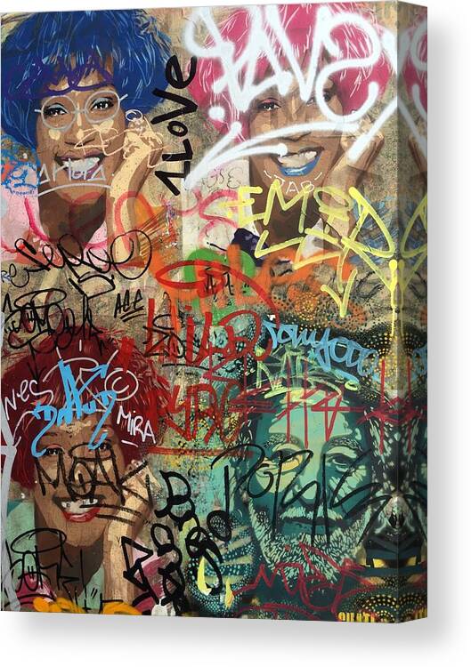 Barcelona Canvas Print featuring the photograph Whitney Houston on barcelona walls by Funkpix Photo Hunter