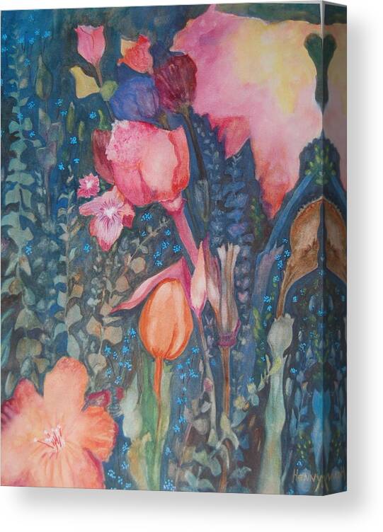 Flower Abstract Canvas Print featuring the painting Wild flowers in the wind II by Henny Dagenais