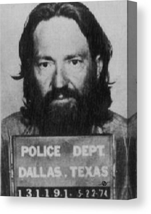 Willie Nelson Canvas Print featuring the painting Willie Nelson Mug Shot Vertical Black and White by Tony Rubino