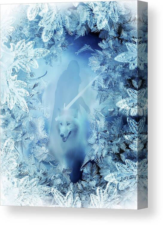 Jon Snow And Ghost Canvas Print featuring the digital art Winter is here - Jon snow and Ghost - game of thrones by Lilia D