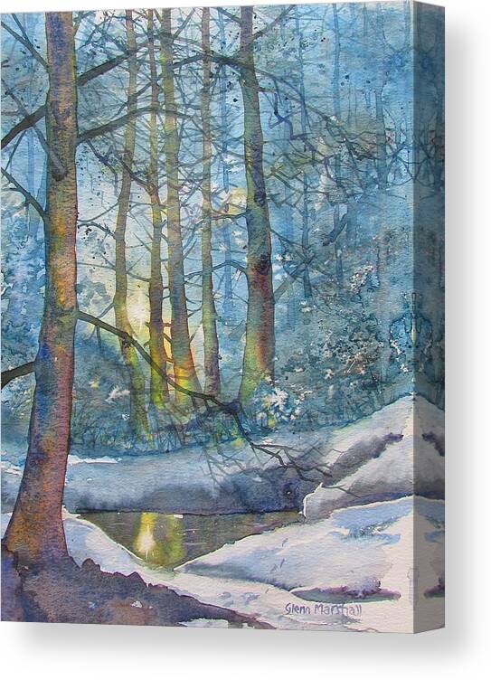 Glenn Marshall Yorkshire Artist Canvas Print featuring the painting Winter Light in the Forest by Glenn Marshall