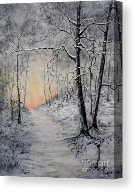 Winter Canvas Print featuring the painting Winter Sunset by Judy Kirouac