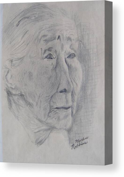 Old Woman Canvas Print featuring the drawing Wisdom by Marlene Robbins