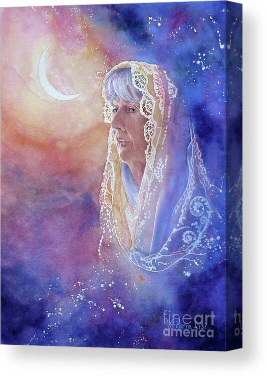 Watercolor Canvas Print featuring the painting Wisdom of the Waning Moon by Victoria Lisi