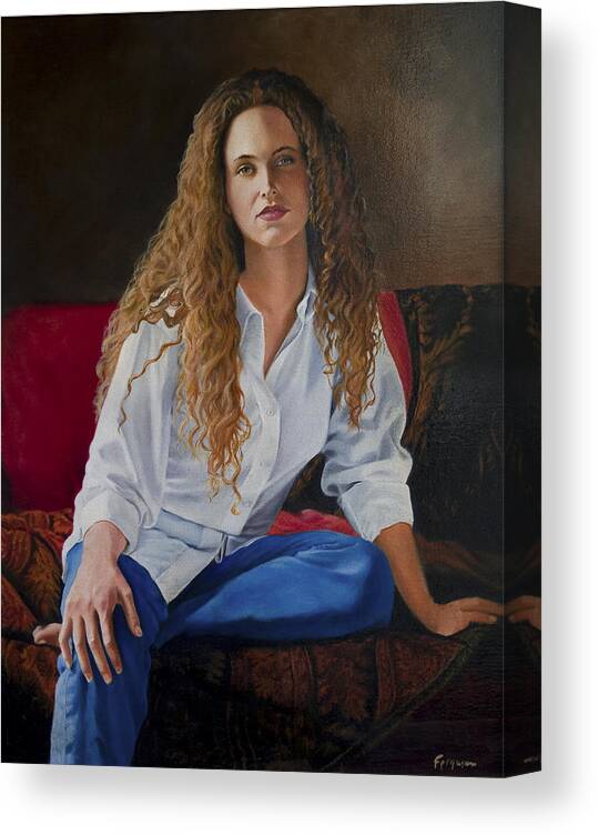 Woman Canvas Print featuring the painting Woman in White and Blue by Richard Ferguson