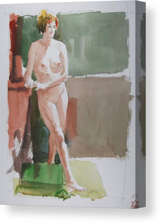 Woman Model Nude Standing Canvas Print featuring the painting Woman Standing by Stephen Rutherford