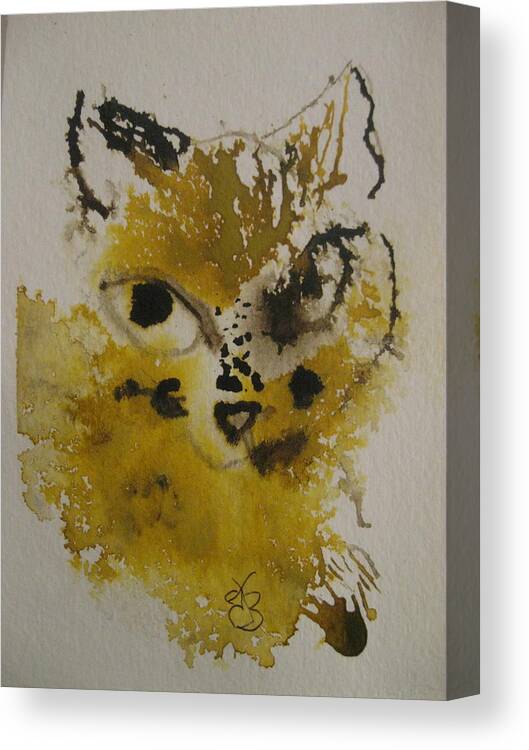 Yellow Canvas Print featuring the drawing Yellow And Brown Cat by AJ Brown