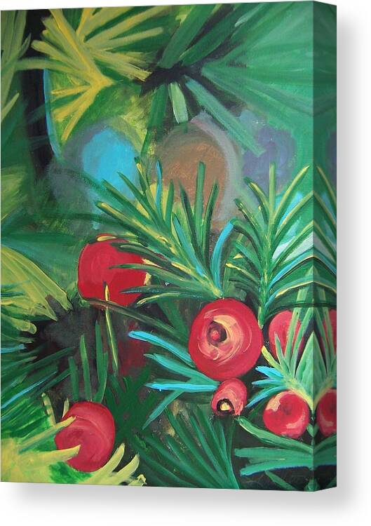 Shrubs Canvas Print featuring the painting Yew Berries by Krista Ouellette