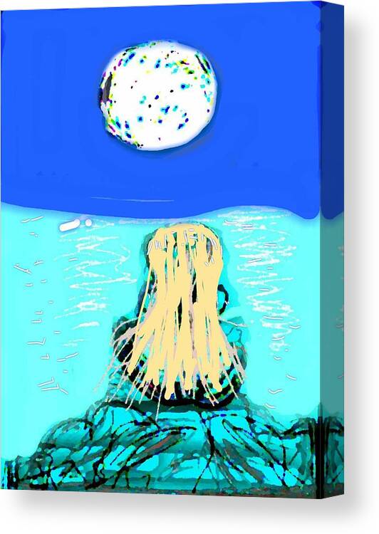 Yoga Canvas Print featuring the digital art Yoga by the Sea Under the Moon by Kathy Barney