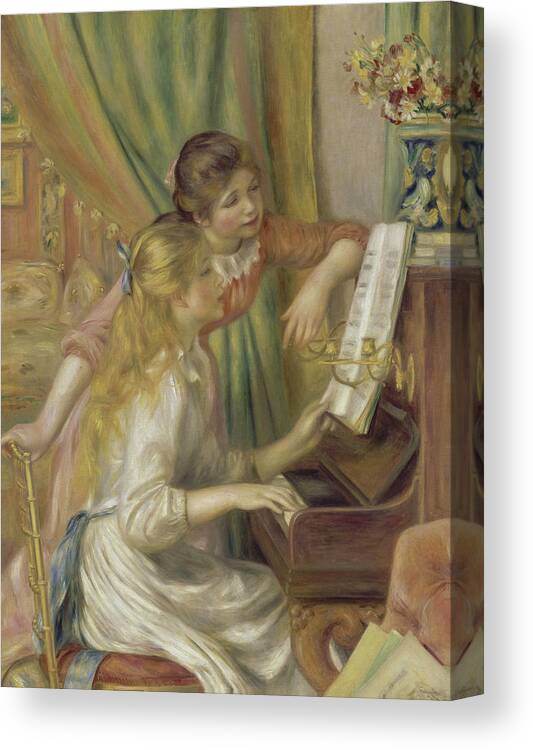 Young Girls At The Piano Canvas Print featuring the painting Young Girls at the Piano by Auguste Renoir 1892 by Movie Poster Prints