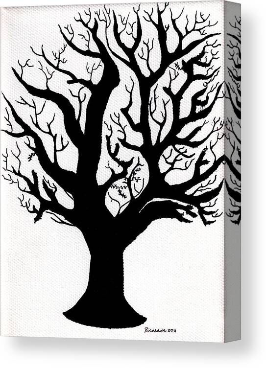 Zen Sumi Tree Of Life Enhanced Black Ink On Canvas By Ricardos