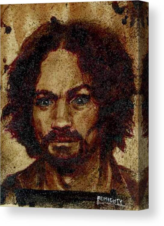 Ryan Almighty Canvas Print featuring the painting CHARLES MANSON port dry blood by Ryan Almighty