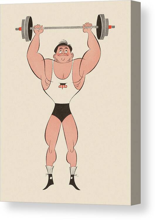 Adult Canvas Print featuring the drawing Man Lifting Weights #1 by CSA Images