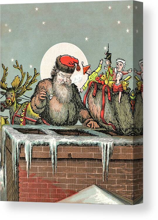 Santa Canvas Print featuring the digital art Santa is coming through the chimney #1 by Long Shot
