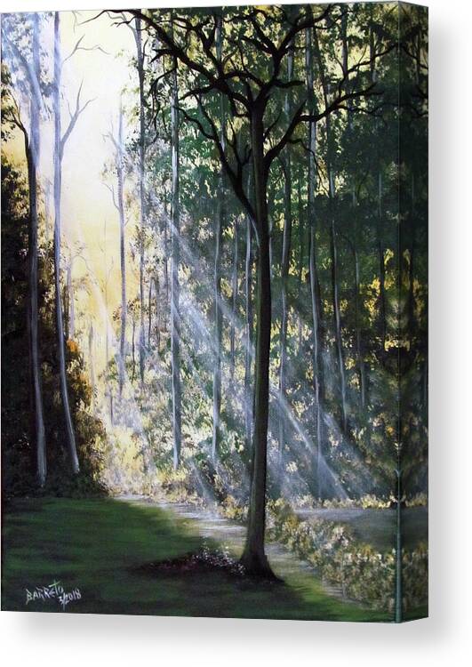 Forest Canvas Print featuring the painting Shining Through #1 by Gloria E Barreto-Rodriguez