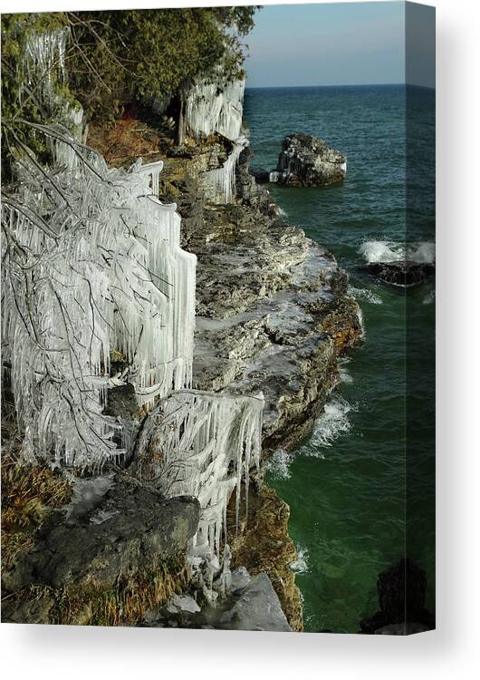 Waves Canvas Print featuring the photograph Lake Michigan Shoreline Ice by David T Wilkinson