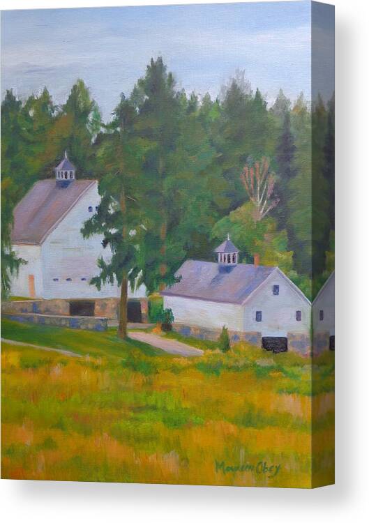 Barns Canvas Print featuring the painting Two Country Barns #1 by Maureen Obey